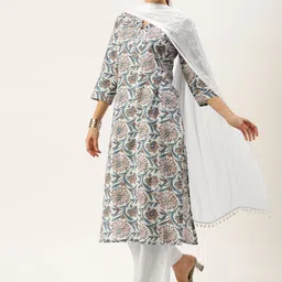 KALINI Selection Of 2 Floral Printed Key Hole Neck Straight Kurtas With Trousers image 4