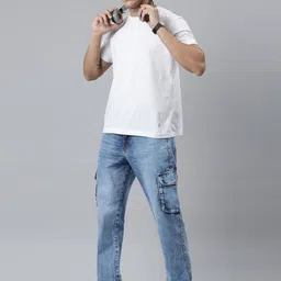 CINOCCI Men Faded Relaxed Straight Fit Mid-Rise Cargos Trousers image 5