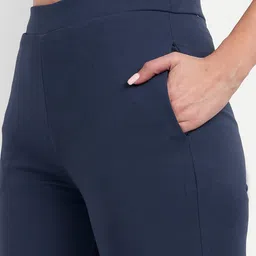 Next One Women Navy Blue Relaxed Flared High-Rise Easy Wash Parallel Trousers image 5
