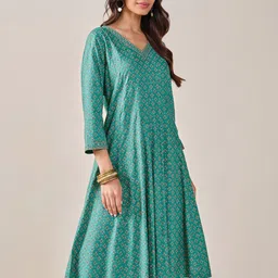 Global Desi Ethnic Motifs Printed Regular A-Line Kurta With Trousers image 5