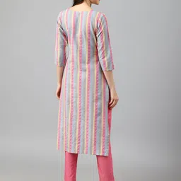 KALINI Selection Of 2 Floral Printed Notched Neck Straight Kurtas With Trousers image 3