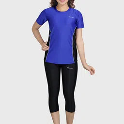ROVARS Women Blue & Black Solid Quick Dry Two-Piece Swim Set without Pads-picture-14