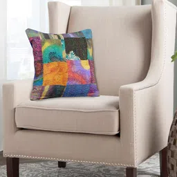 ArtEastri Purple & Orange Embroidered Silk Square Cushion Cover-picture-24