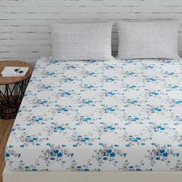 Huesland Grey & White Floral Printed Cotton 144 TC Queen Bedsheet with 2 Pillow Covers image 2