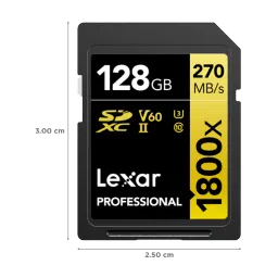 Lexar Professional 1800x GOLD Series SDXC 128GB Class 10 270MB/s Memory Card image 2