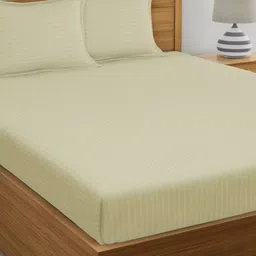 My Room Cream-Coloured Striped 300 TC Queen Bedsheet with 2 Pillow Covers image 1