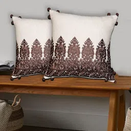 SHADES of LIFE Brown & Cream-Coloured Set of 2 Floral Square Cushion Covers image 1