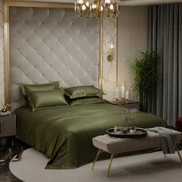 Stoa Paris Date Night Olive Green 300 TC King Bedsheet with 4 Pillow Covers image 2