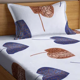 Arrabi Blue & Brown Graphic 300 TC Single Bedsheet with 1 Pillow Covers image 3