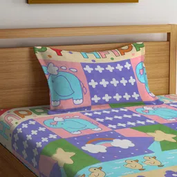 FABINALIV Purple & Pink Graphic Fitted 300 TC Single Bedsheet With 1 Pillow Cover image 3