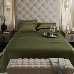 Stoa Paris Date Night Olive Green 300 TC King Bedsheet with 4 Pillow Covers image 3