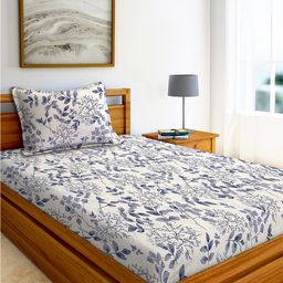 AEROHAVEN White & Purple Floral Printed Cotton 240 TC Single Bedsheet With 1 Pillow Cover-picture-37