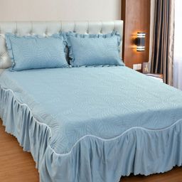 THE little BIG STORE Blue 300 TC King Bedsheet with 2 Pillow Covers-picture-32