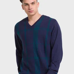 ColorPlus Men Navy Blue Checked Pullover-image-39