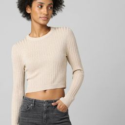 ONLY Women Beige Ribbed Crop Pullover-picture-19