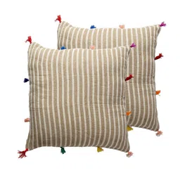 Contrast Living Brown & White 2 Pieces Striped Linen Square Cushion Covers-picture-23