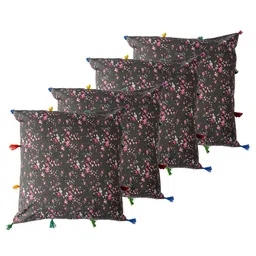Contrast Living Black & Pink 4 Pieces Floral Printed Cotton Square Cushion Covers-image-69