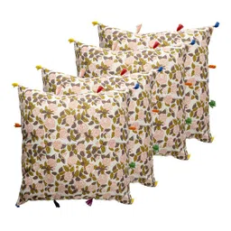 Contrast Living White & Green 4 Pieces Floral Cotton Square Cushion Covers-picture-11