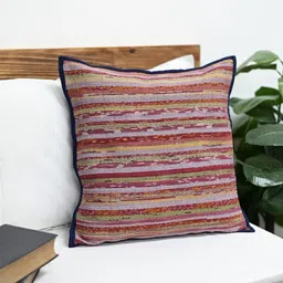 ArtEastri Blue & Pink Striped Cotton Khesh Square Cushion Cover-picture-28