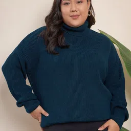 CURVY STREET Plus Size Ribbed Turtle Neck Acrylic Pullover image 1