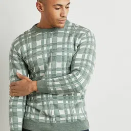 Campus Sutra Men Green & White Checked Pullover-image-63