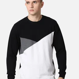 t-base Men Black & White Colourblocked Pullover-picture-2