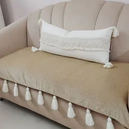 THROWPILLOW Tan Brown & White Anti Slip Tassels 4 Seater Sofa Cover-picture-39