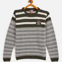 Duke Boys Olive Green & White Acrylic Striped Pullover Sweater-picture-28