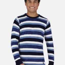 Monte Carlo Men Blue & Off White Blend Wool Striped Pullover-picture-33