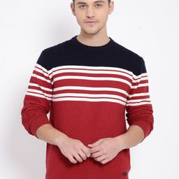 t-base Men Red & Blue Striped Cotton Pullover-picture-16