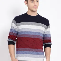 t-base Men Red & Black Cotton Striped Pullover Sweater-picture-15