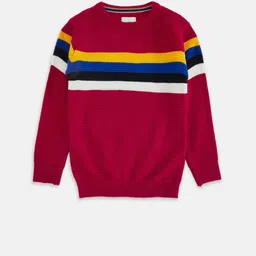 Pantaloons Junior Boys Maroon Striped Pullover-picture-52