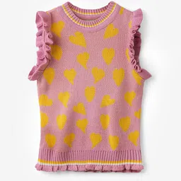 The Souled Store Girls Pink & Yellow Conversational Printed Sweater Vest-picture-38
