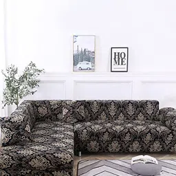 HOUSE OF QUIRK Universal Black & Beige Printed Stretchable 3-Seater Sofa Slipcover-picture-27