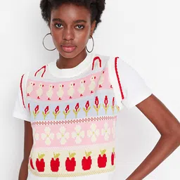 Trendyol Women Off White & Pink Floral Pullover-image-32