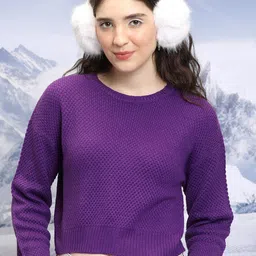 Tokyo Talkies Purple Self Designed Acrylic Cropped Pullover-picture-21