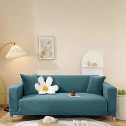Cortina Teal Blue Self designed Jacquard 2 seater Sofa Cover-picture-33