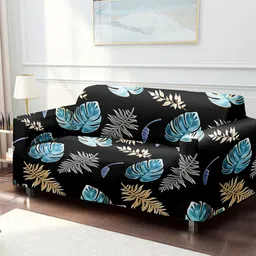 Cortina Black & Blue Printed 2-Seater Stretchable Non-Slip Sofa Slipcover-picture-14