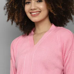 Allen Solly Woman Women Pink Solid Long Sleeves Cotton Pullover image 4