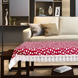 Stylista Red & White Polka Dots Printed Waterproof 1.52 m x 1 m Rectangle Table Cover image 3