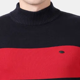 t-base Men Red & Black Colourblocked Pullover image 3