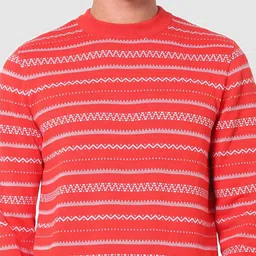 Celio Men Red & White Cotton Pullover image 4