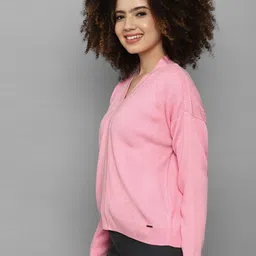 Allen Solly Woman Women Pink Solid Long Sleeves Cotton Pullover image 2