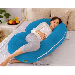 Pum Pum Unisex Blue Solid C Shape Maternity Hollow Fiber Pillow with Removable Zip Cover image 3
