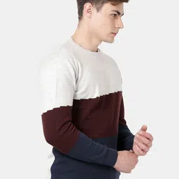 t-base Men Maroon & Blue Colourblocked Pullover image 5
