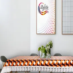 Stylista Black & Orange Abstract  Printed Waterproof Rectangle Shaped 6 Seater Table Cover image 4