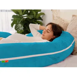 Pum Pum Unisex Blue Solid C Shape Maternity Hollow Fiber Pillow with Removable Zip Cover image 2