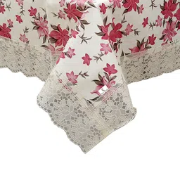 Kuber Industries Cream & Pink Floral Printed Table Cover image 3