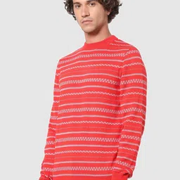 Celio Men Red & White Cotton Pullover image 5