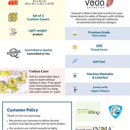 SWAYAM Set Of 2 Brown & White Floral Printed Pure Cotton Square Cushion Covers image 5